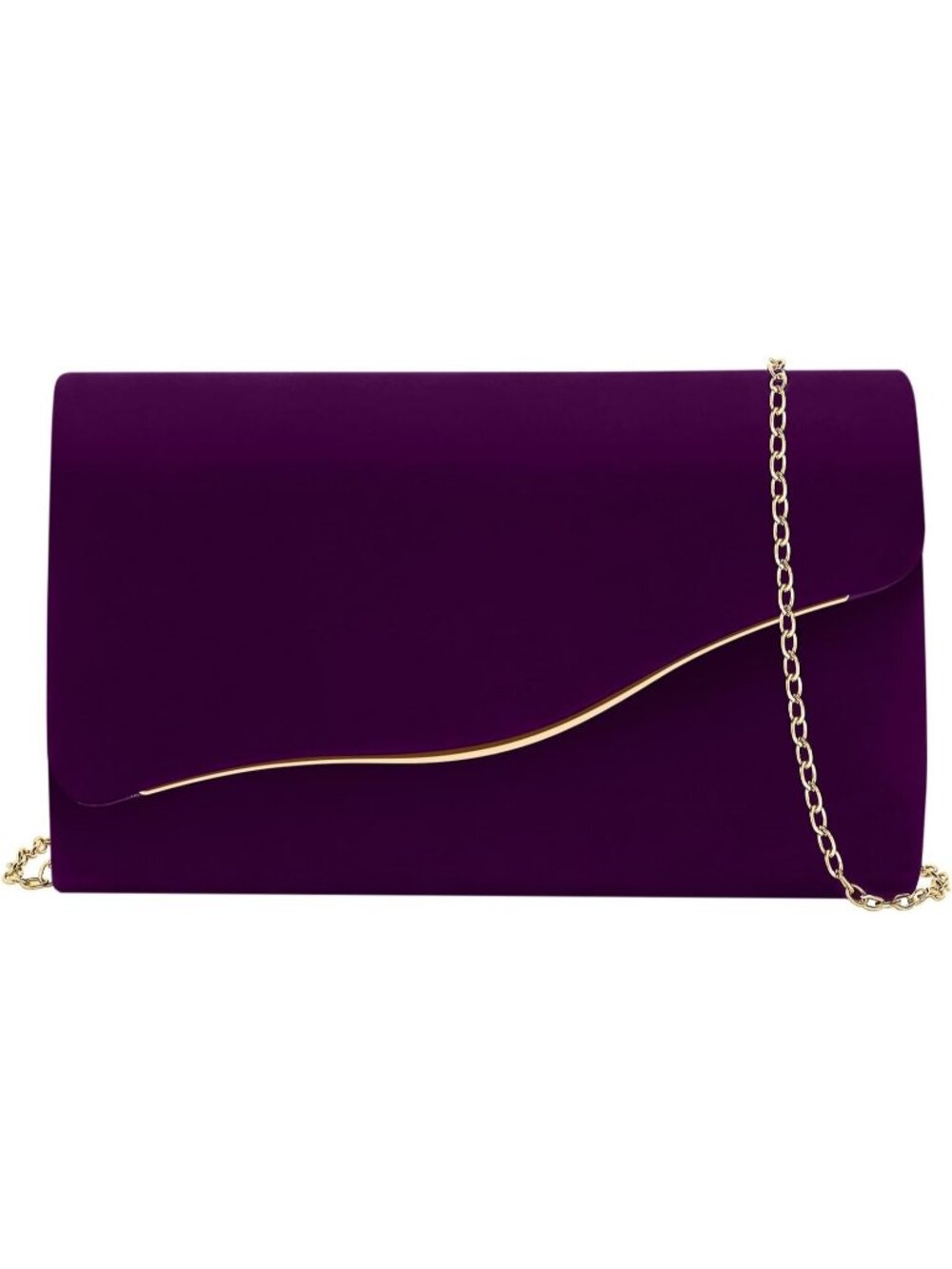 Women's Dark Purple Faux Suede Clutch Purse Evening Bag Prom Detachable Chain